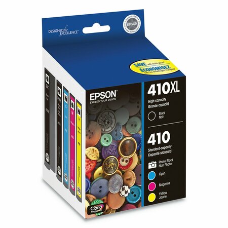 Epson Claria High-Yield Ink, 650 Page-Yield, Black/Cyan/Magenta/Yellow, PK4 T410XL-BCS